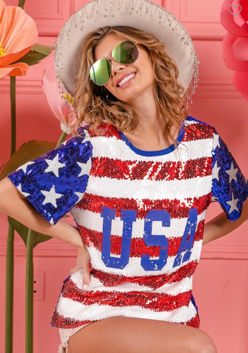 BiBi IP693801 sequin Flag USA Top Diva Boutique