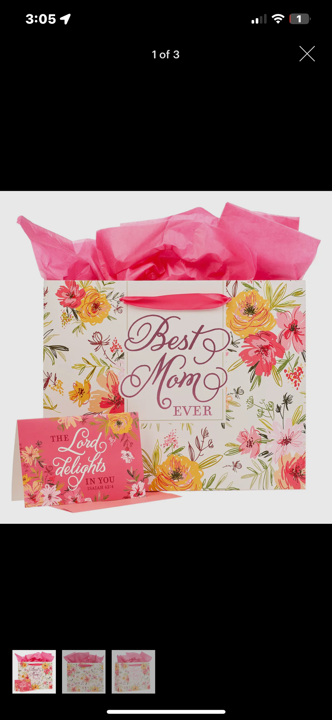 Christian Art Gifts GBA331 Gift Bag W/Card Best Mom Ever Isa 62:4