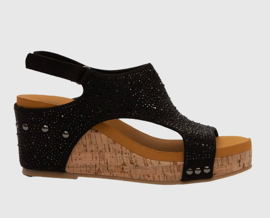 Rhinestone Sling Back Cork Wedge