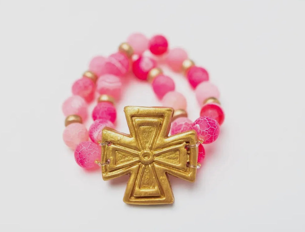 The Hidden Truth Pink Fire Agate W/Anna Cross Bracelet
