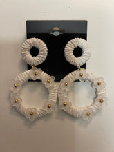 Load image into Gallery viewer, Diva Wrapped Double Hoops W/Frosted Flowers Gold Bead Center on post Earring
