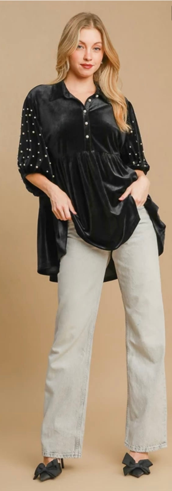Umgee K8979 Velvet Tunic/Dress W/Pearls