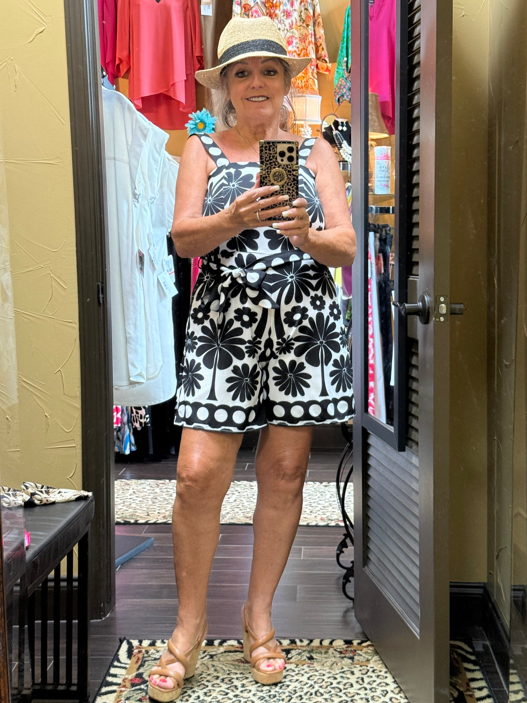 Floral Polka Dot Belted Romper