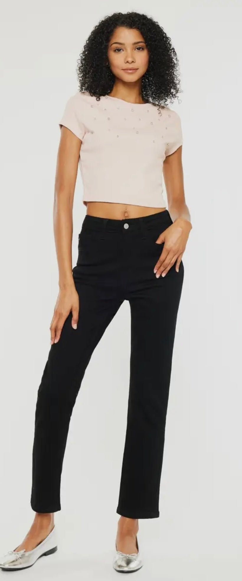 Kan Can KC11252BK High Rise Slim Straight Leg Jean