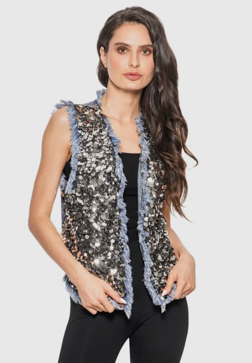 Adore Sequin Denim Trim Vest