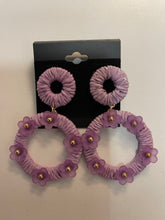 Load image into Gallery viewer, Diva Wrapped Double Hoops W/Frosted Flowers Gold Bead Center on post Earring
