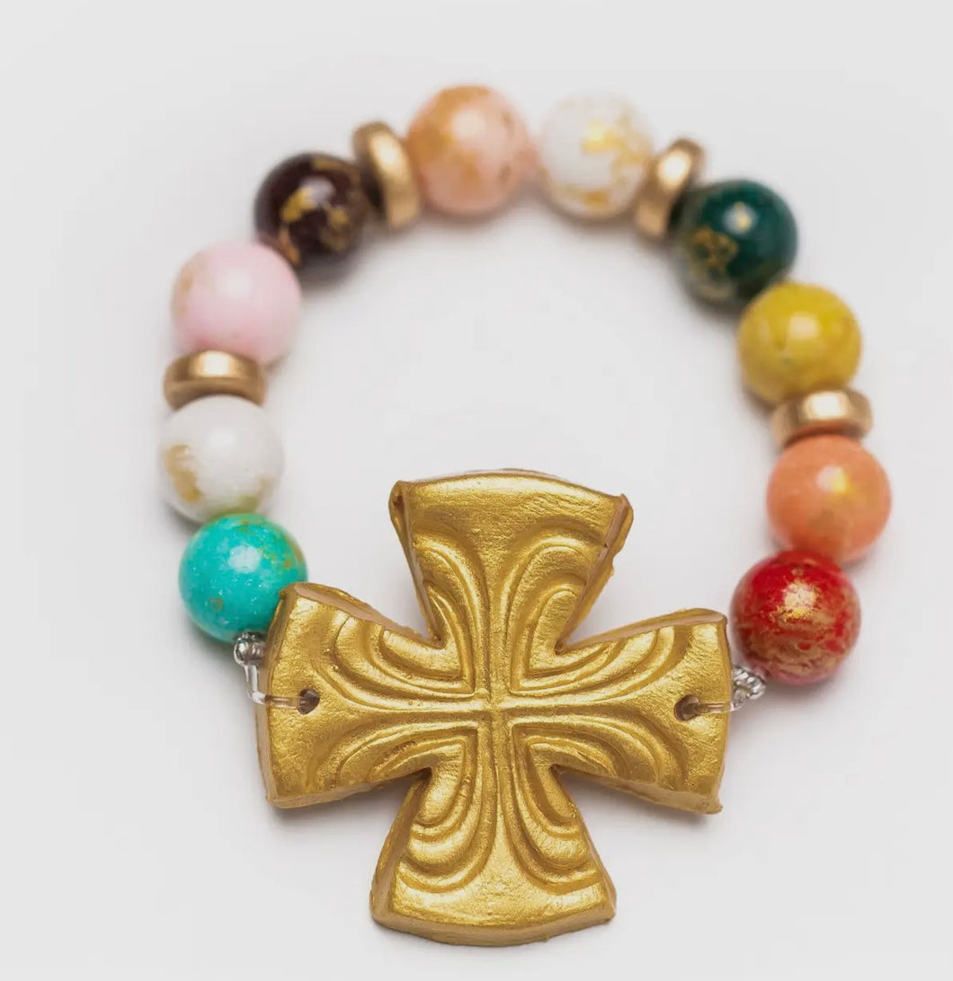 The Hidden Truth Multicolored Jade W/Friendship Cross Bracelet