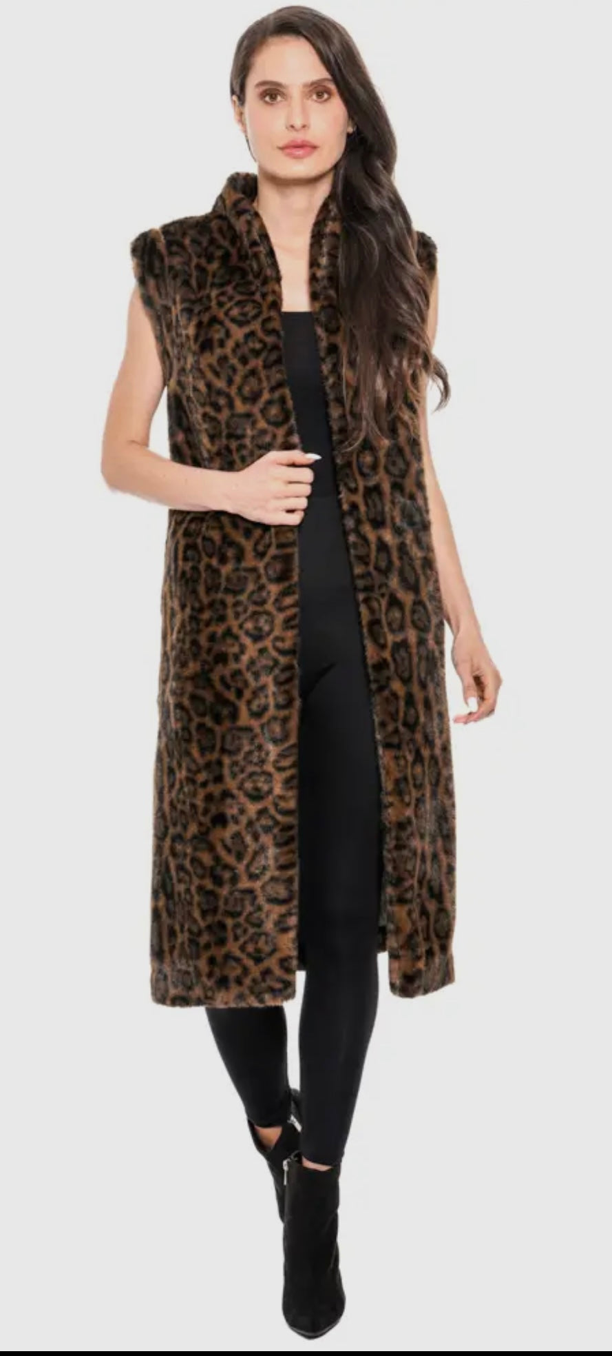 Adore Leopard Long Faux Fur Vest