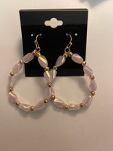 Load image into Gallery viewer, Diva Oval Hoop Earrings with Iridescent Beads W/Gold Beads between
