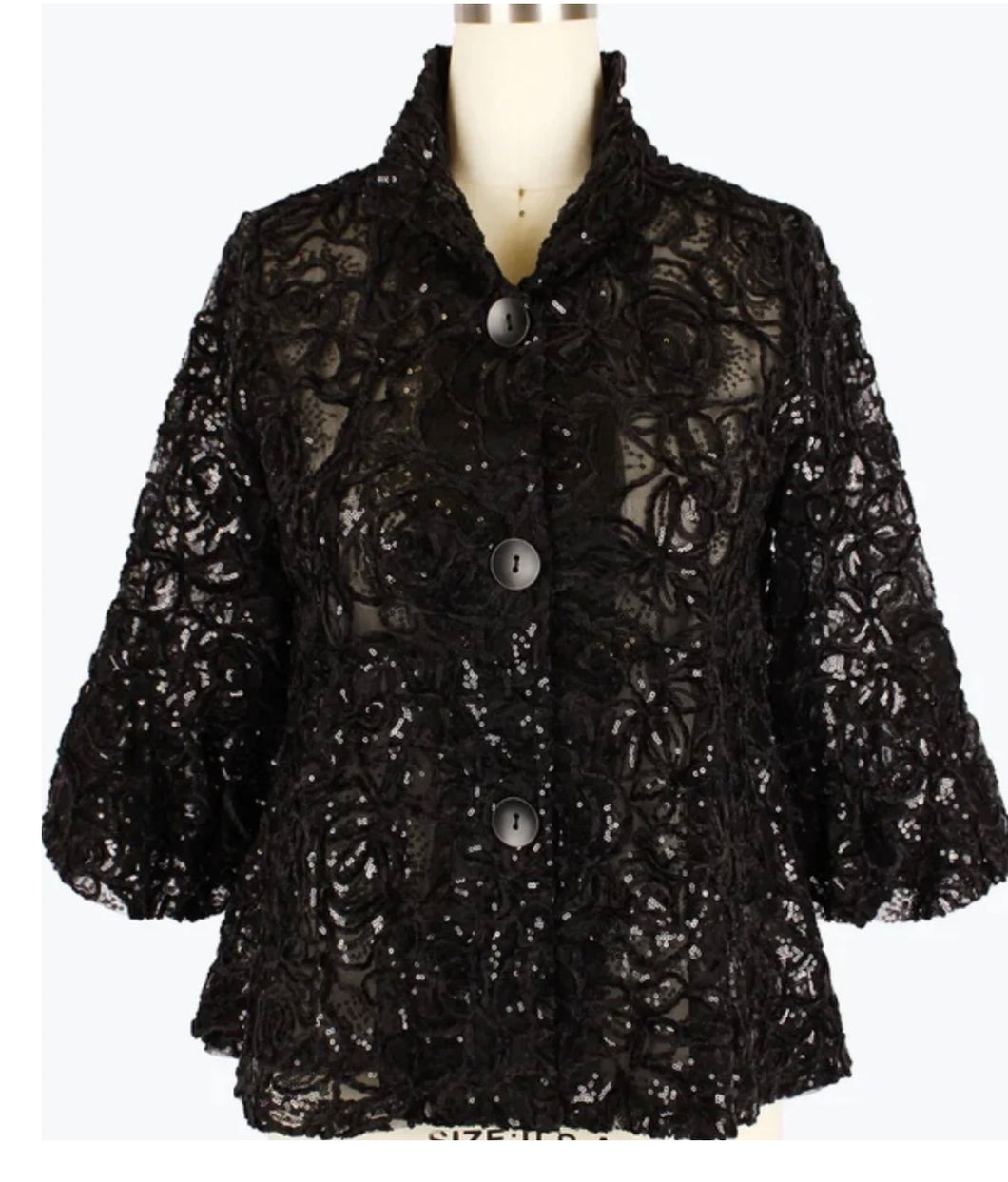 Damee 2411 Floral Chenille & Sequins Peplum Jacket