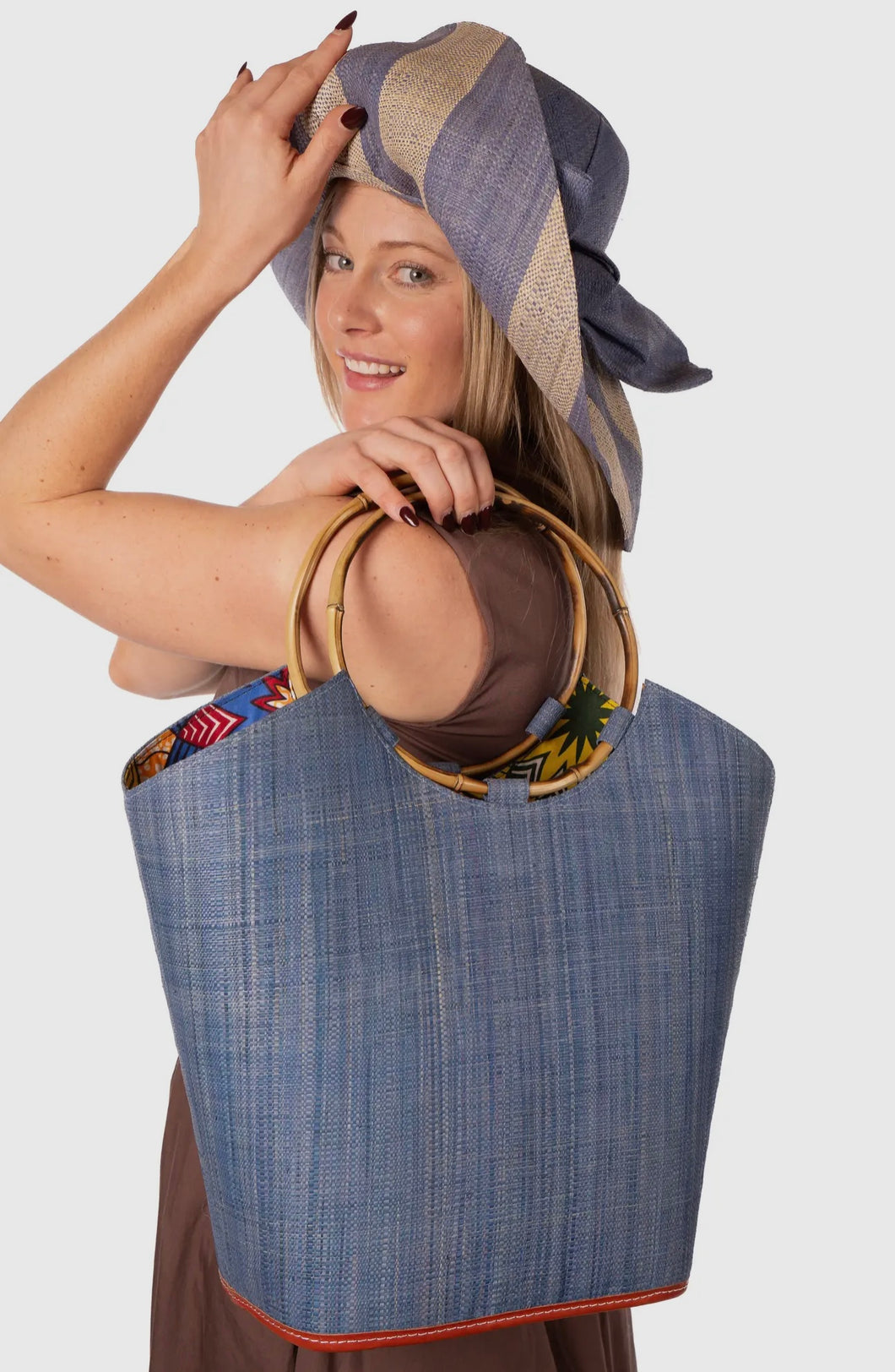 Shebobo Denim Carmen Straw Bucket Bag