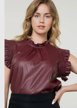 Load image into Gallery viewer, THML THS2584 Flutter Sleeve Faux Leather Top
