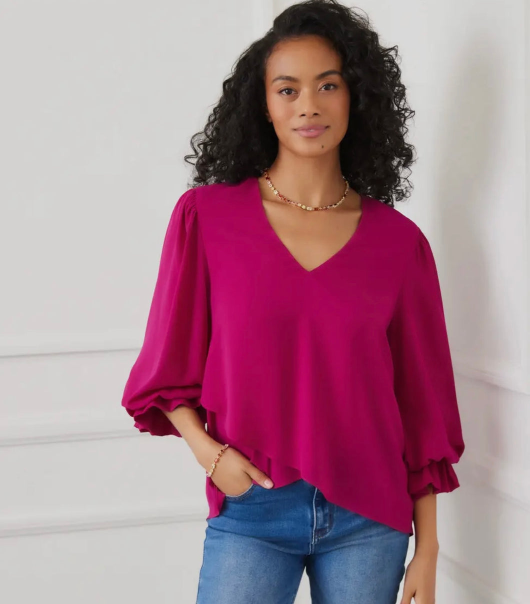 Karen Kane Layered Sleeve Asymmetrical Top