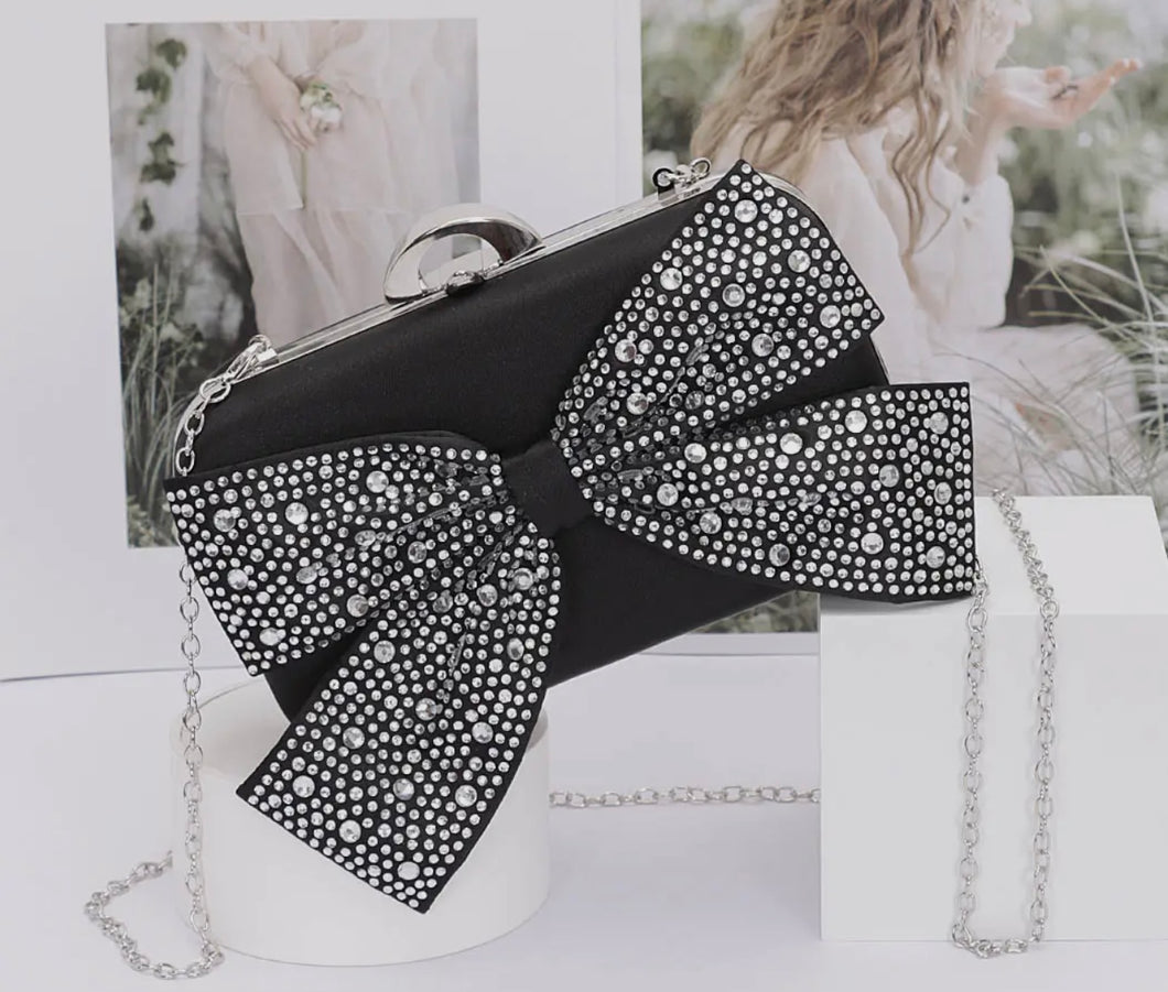 H&D Rhinestone Bow Clutch