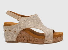 Load image into Gallery viewer, Rhinestone Sling Back Cork Wedge
