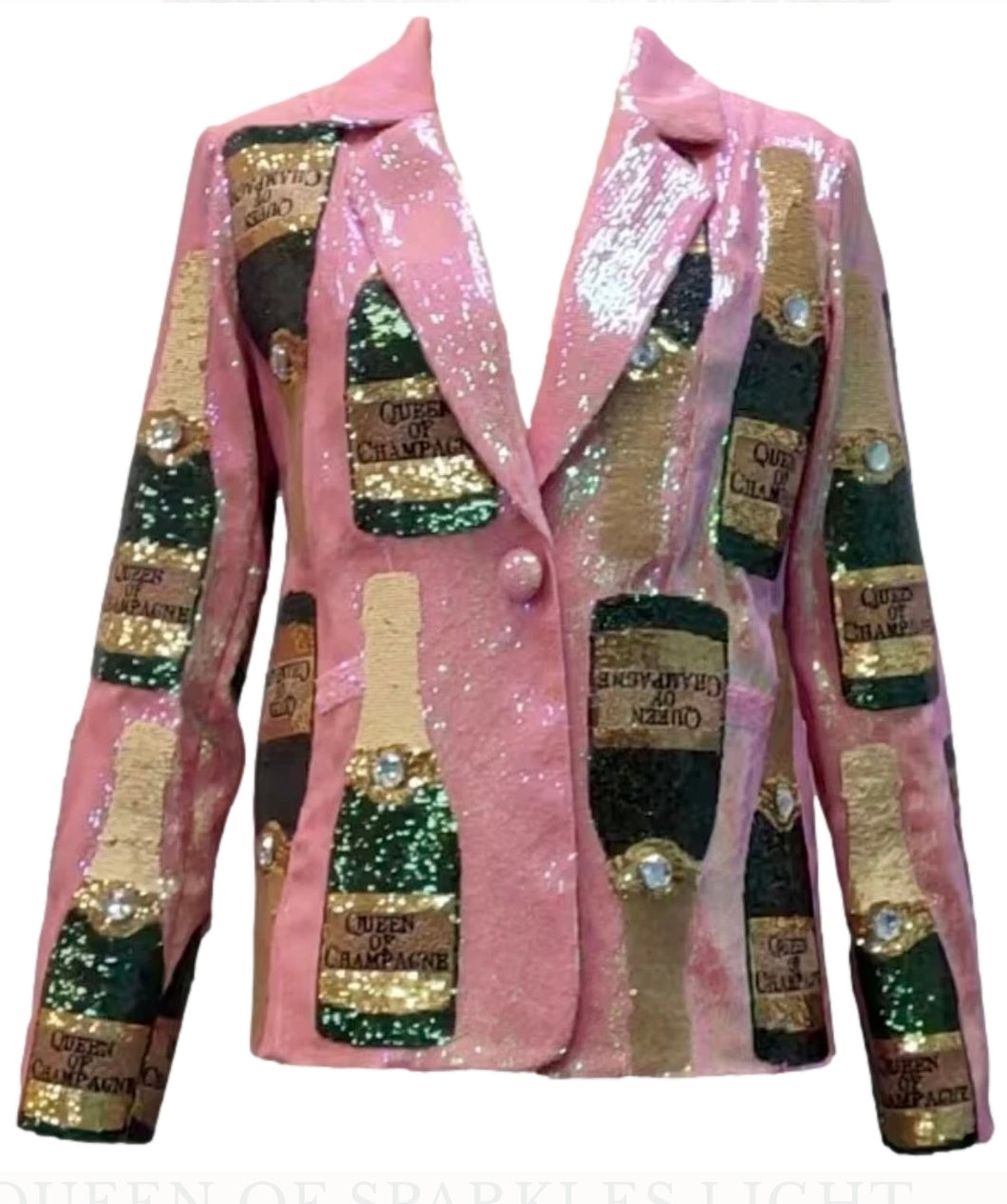 Queen of Sparkles Sequin Champagne Bottle Blazer