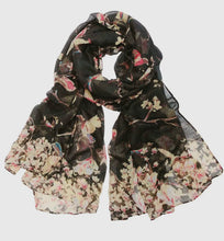Load image into Gallery viewer, Wrapables Black Vintage Floral Bird Scarf
