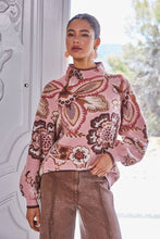 Load image into Gallery viewer, BOLD FLORAL &amp; PAISLEY PATTERN FUNNEL NECKLINE SWEATER
