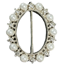 Load image into Gallery viewer, Tee Tie Silver Oval with Rhinestones and Pearls
